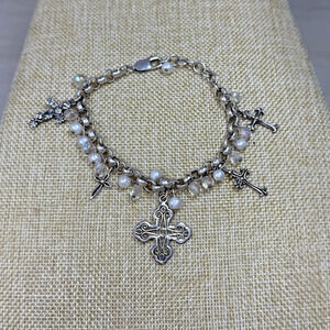 Vintage 925 Religious 5 Cross Charm Bracelet Sterling Silver Christian